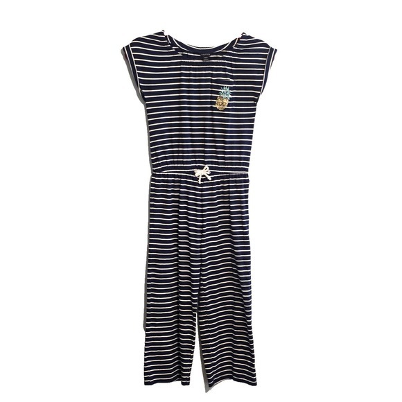 Nautica Other - Nautica Blue White Striped Jumpsuit Girls Size M 8/10 Glitter Pineapple Nautical